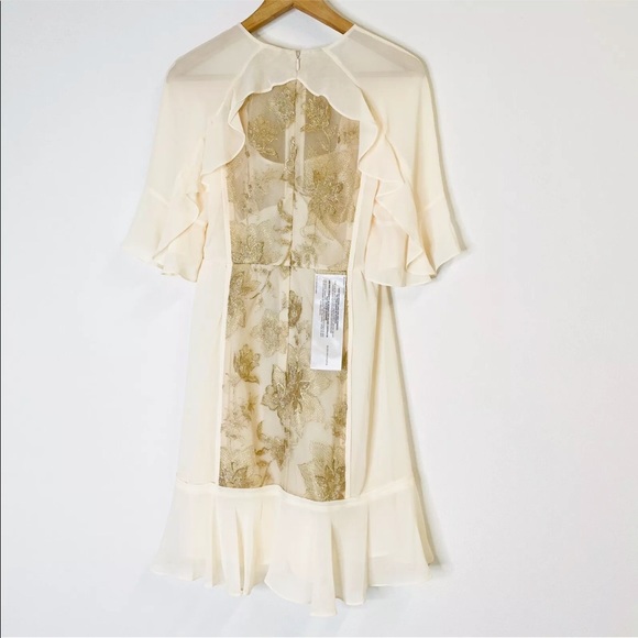 BCBGMAXAXRIA Cream Gold Embroidered Dress - Picture 7 of 10